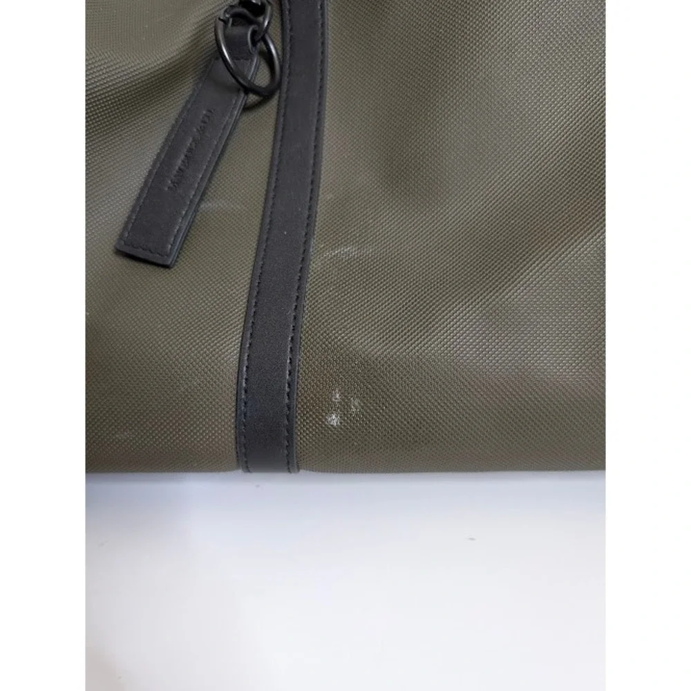 Maverick and C Olive Green Canvas Nylon‎ Strip Duffle Bag Weekend Travel Pockets